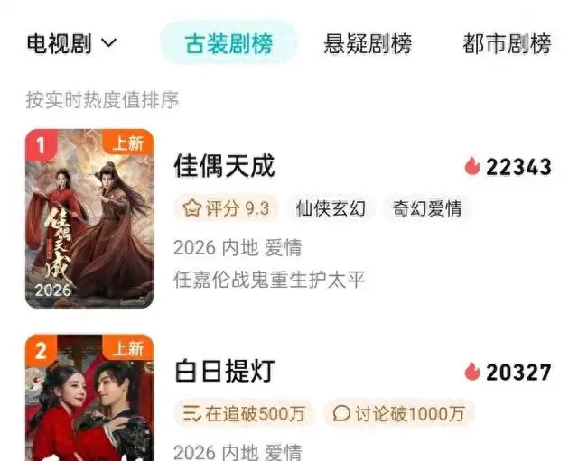 《佳偶天成》开播1日登顶平台热播榜，任嘉伦王鹤润演绎“先婚后寡”古装新设定 相关图片